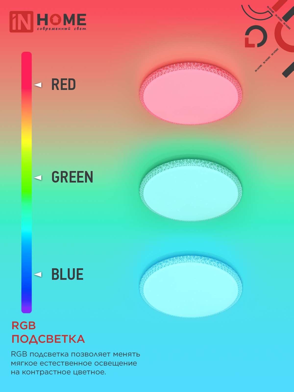 Светильник светодиодный COMFORT MYSTERY-RGB 125Вт 230В 3000-6500K 10000Лм 500x80мм с пультом ДУ IN HOME в Находке