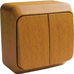 Выключатель двухклавишный ЭТЮД SE накладной с подсветкой бук в Находке