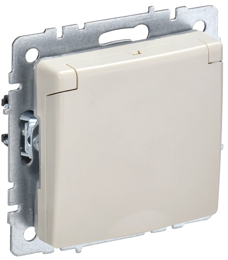 Розетка одинарная с з/к со шторками с крышкой 16А IP44 BRITE IEK бежевая в Находке