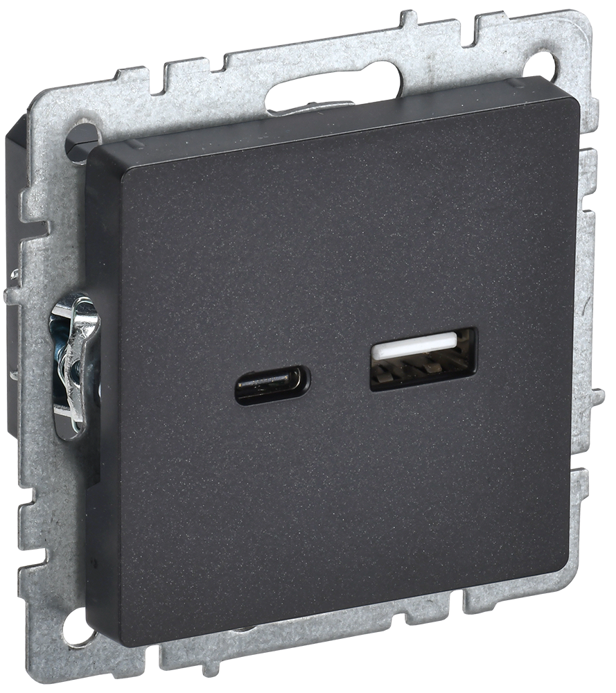 Розетка USB A+C 18Вт BRITE IEK черная в Находке