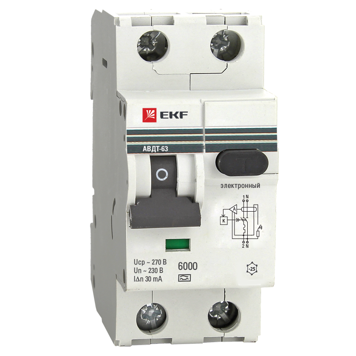 Дифференциальный автомат АВДТ-63 16А 30мА характеристика C электронный тип A 6кА EKF PROxima в Находке