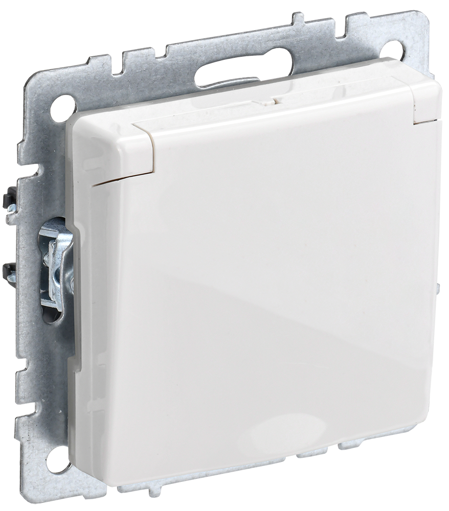 Розетка одинарная с з/к со шторками с крышкой 16А IP44 BRITE IEK белая в Находке