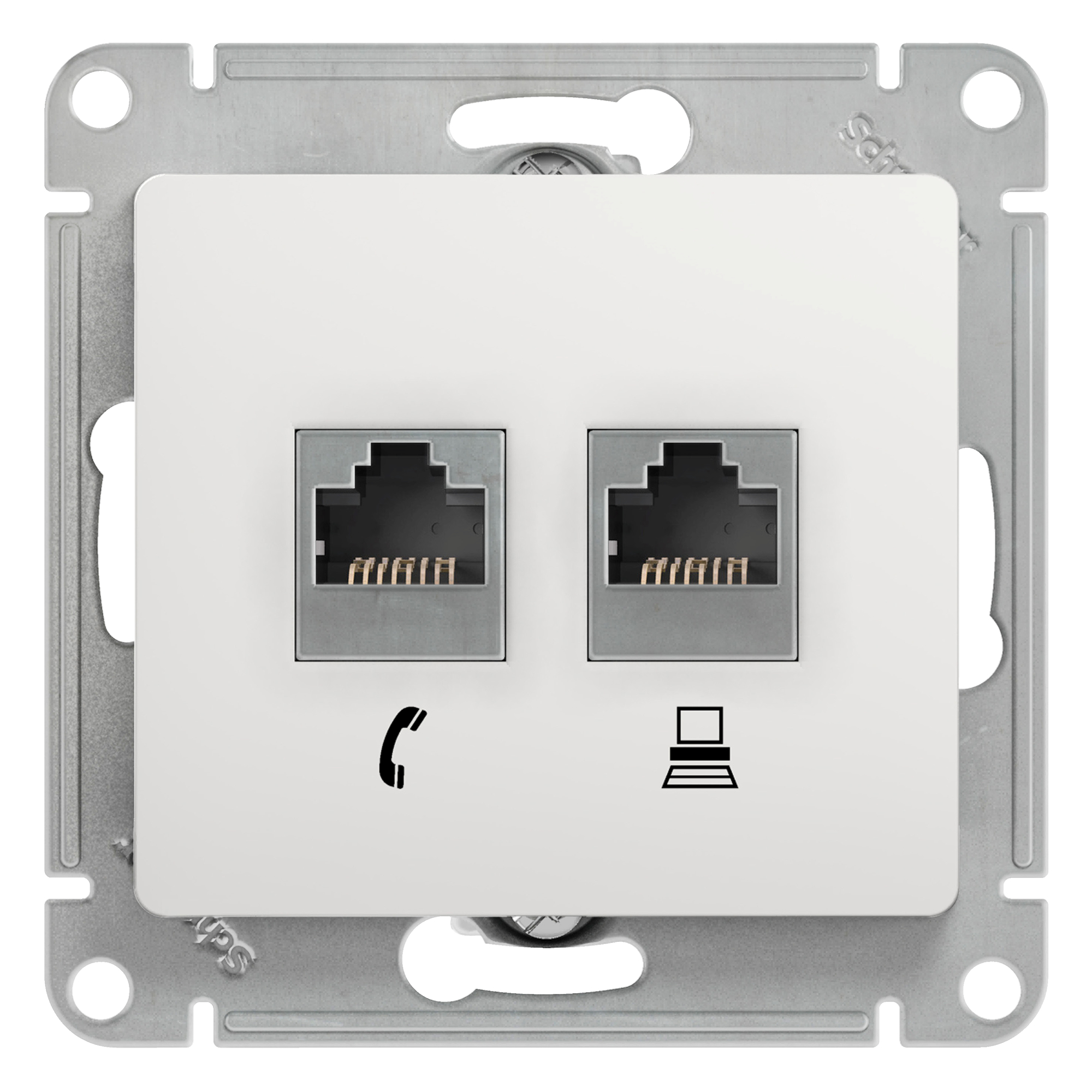 Розетка двойная телефонная компьютерная RJ11+RJ45 Glossa SE белая в Находке