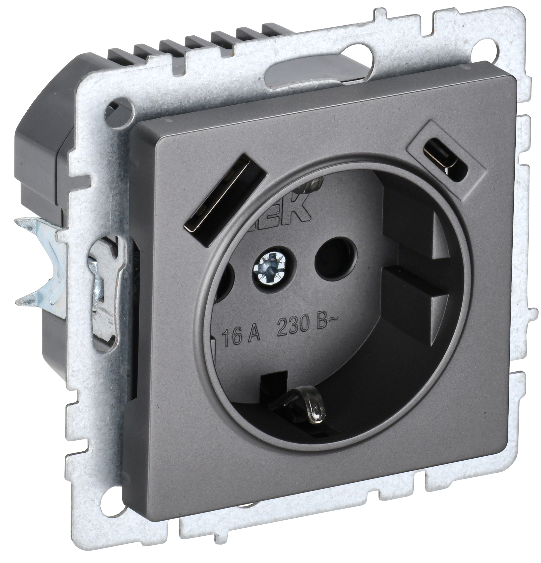 Розетка одинарная с з/к со шторками 16А с USB A+C 18Вт BRITE IEK сталь в Находке