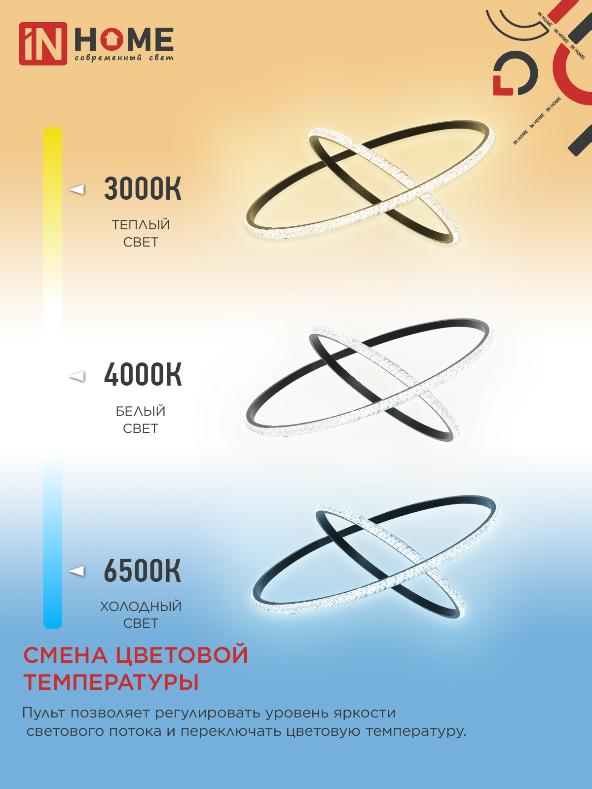 Светильник светодиодный ESTETIKA RING-MYSTERY-95RC-2BL 95Вт 3000-6500K 600/400 1.2м трос пульт ДУ черный IN HOME в Находке