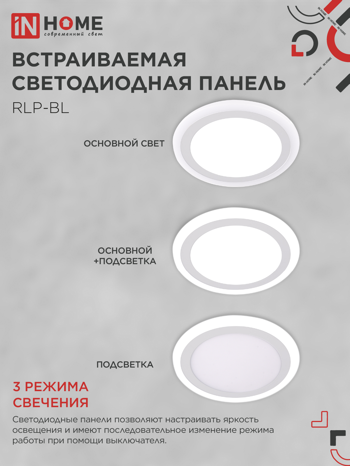 Панель светодиодная встраиваемая круглая RLP-BL 24Вт 230В 4000К 1440Лм 245мм с подсветкой белая IP20 IN HOME в Находке