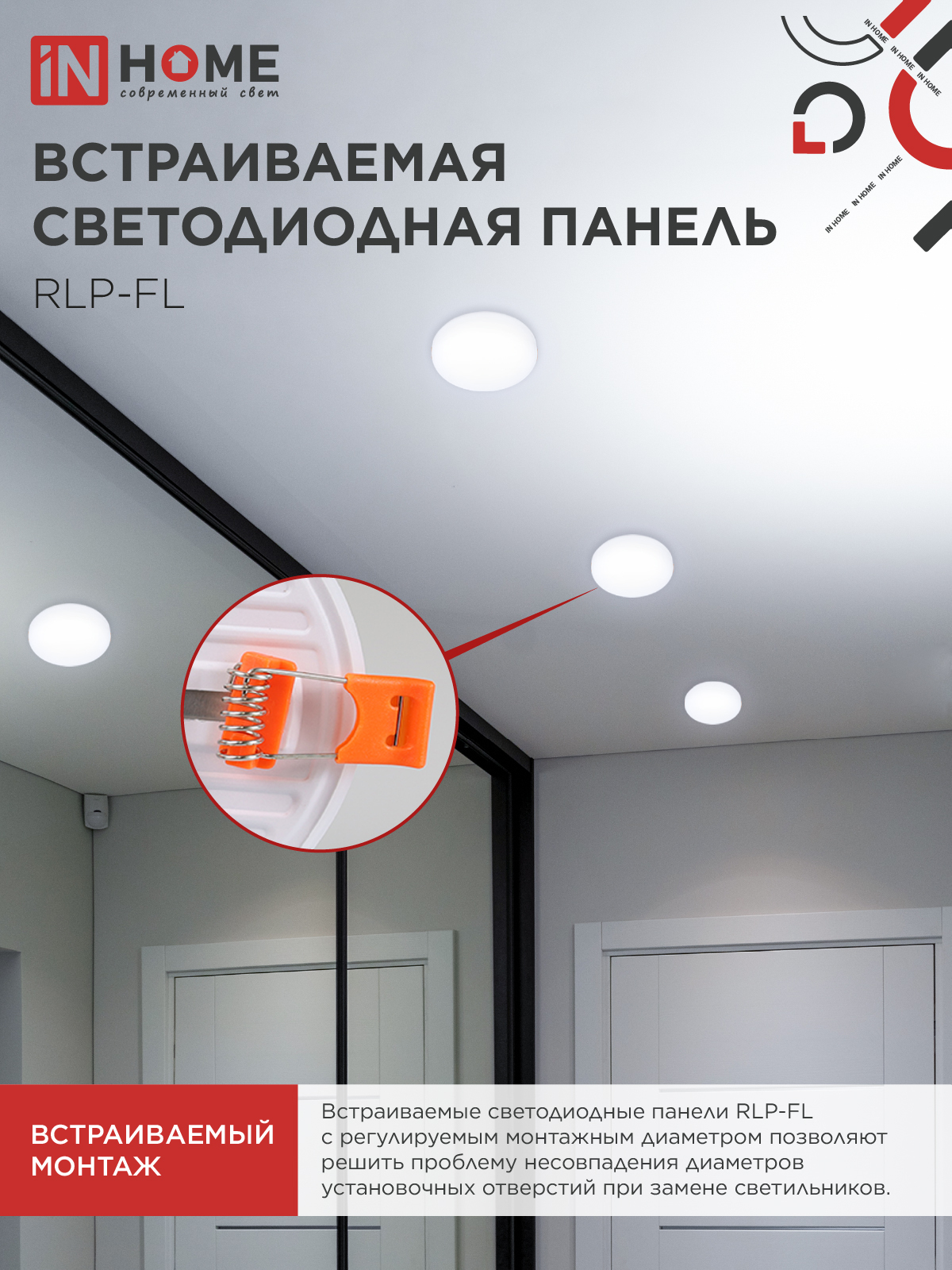 Панель светодиодная встраиваемая безрамочная RLP-FL 36Вт 230В 6500К 3240Лм 223мм с регулируемым монтажом 45-190мм белая IP20 IN HOME в Находке