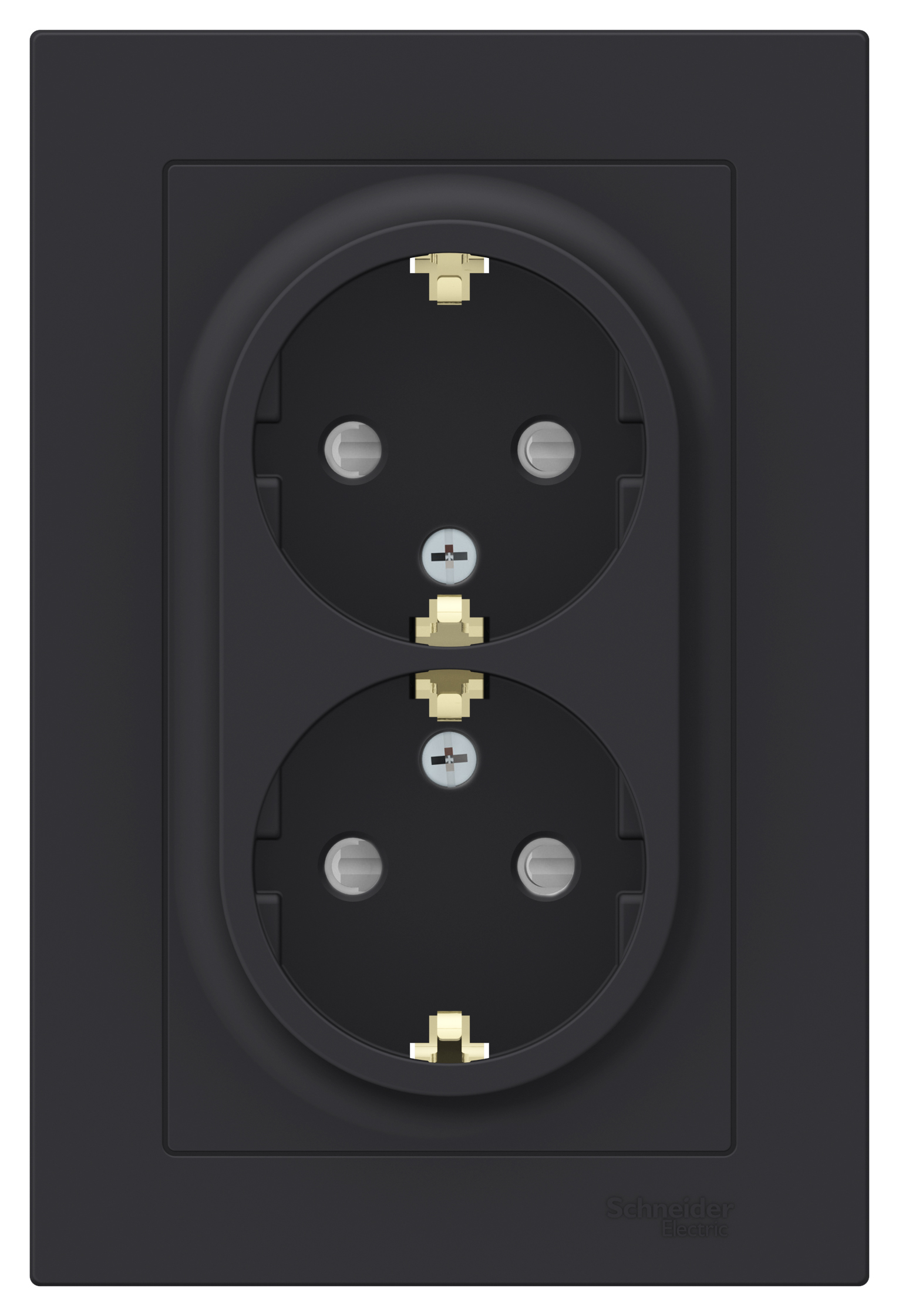 Розетка двойная AtlasDesign SE с заземлением со шторками карбон в сборе в Находке