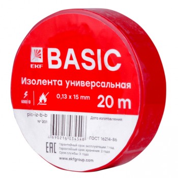 Изолента класс В 0,13х15мм 20 метров красная EKF Basic в Находке