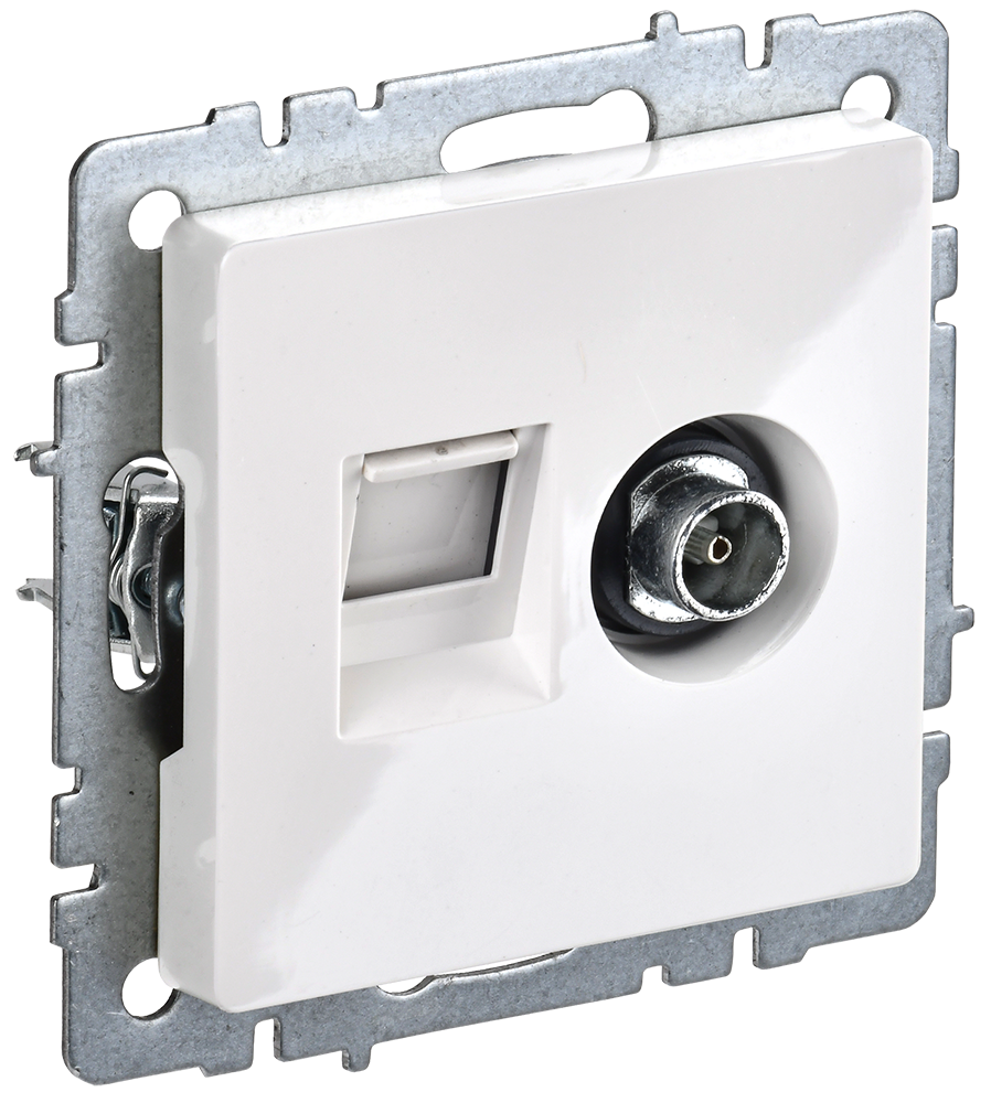 Розетка двойная телевизионная+RJ45 кат.5E BRITE IEK белая в Находке