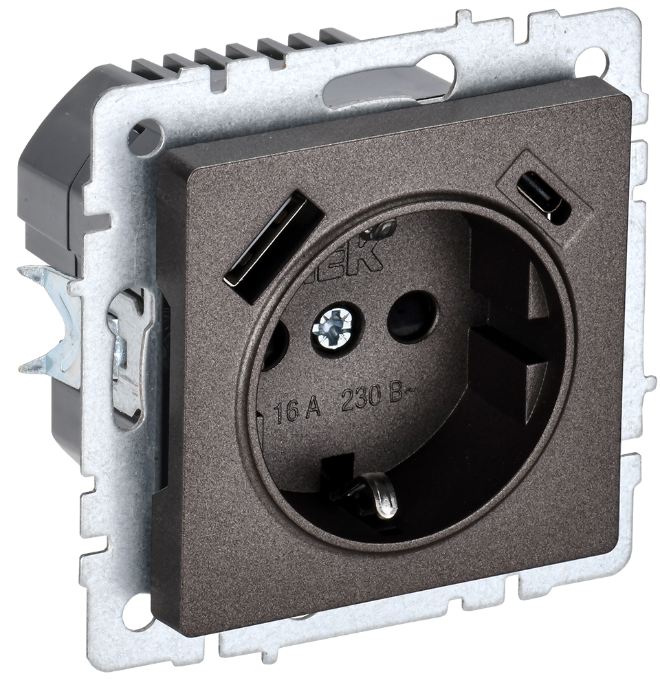 Розетка одинарная с з/к со шторками 16А с USB A+C 18Вт BRITE IEK бронза в Находке