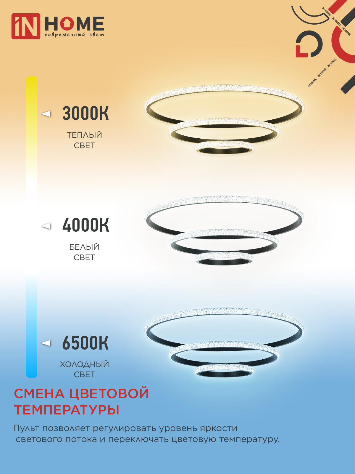 Светильник светодиодный ESTETIKA RING-MYSTERY-140RC-3BL 140Вт 3000-6500K 600/400/200 1.2м пульт ДУ черный IN HOME в Находке