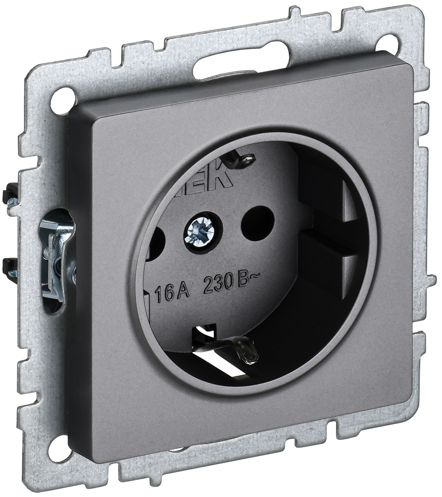 Розетка одинарная с з/к 16А BRITE IEK сталь в Находке