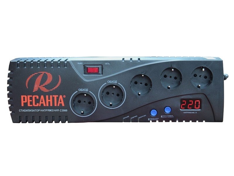 Стабилизатор С2000 Ресанта (сетевой фильтр, 5 розеток, 2 прямые, дисплей) в Находке