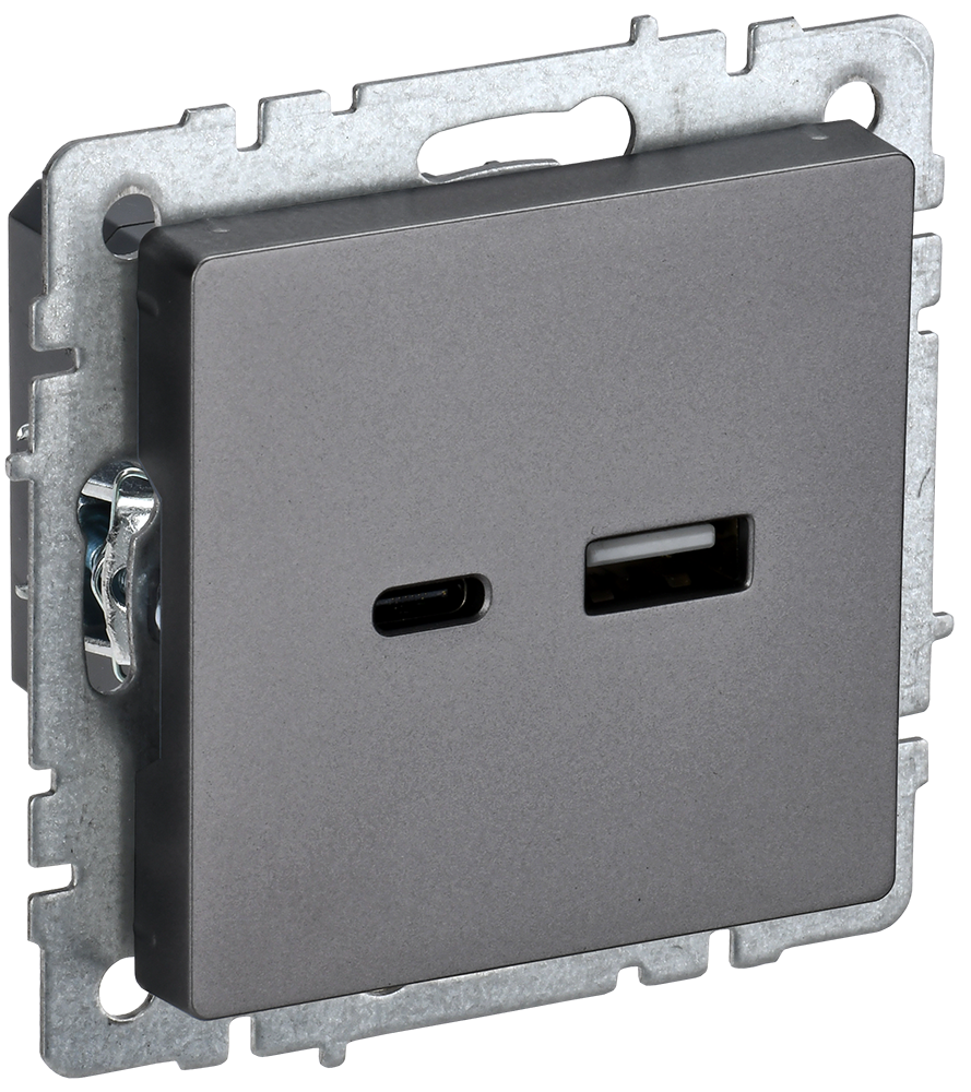 Розетка USB A+C 18Вт BRITE IEK сталь в Находке