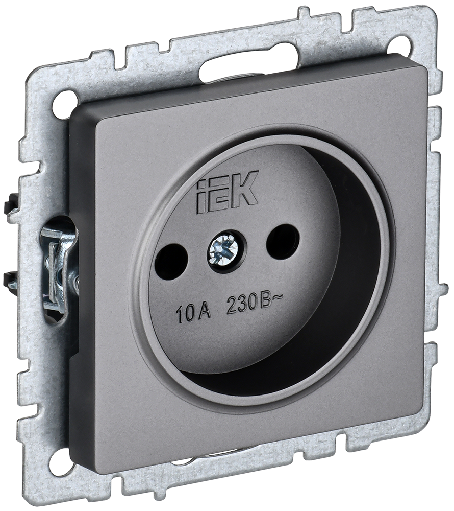 Розетка одинарная 10А BRITE IEK сталь в Находке