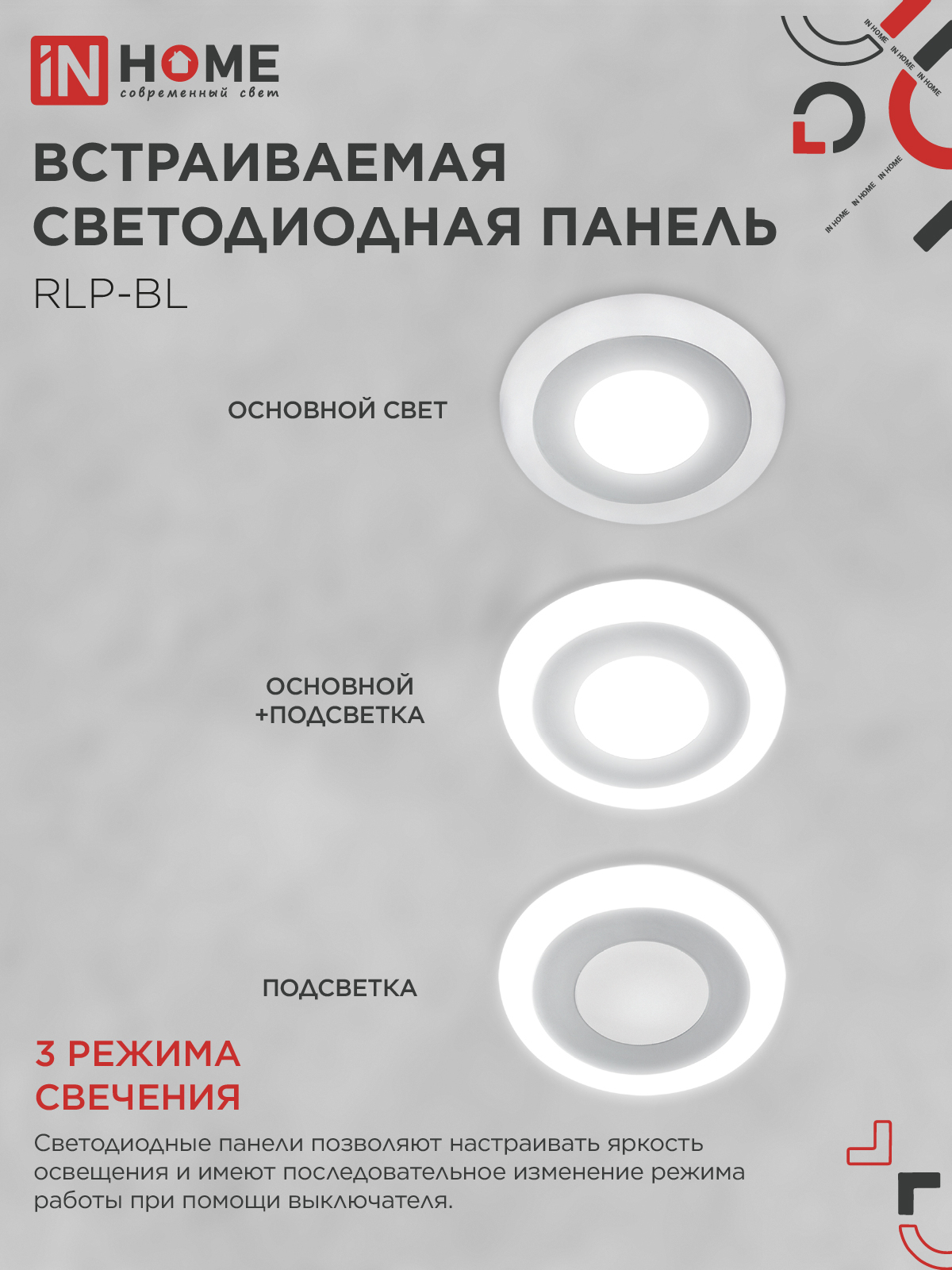 Панель светодиодная встраиваемая круглая RLP-BL 6Вт 230В 4000К 350Лм 105мм с подсветкой белая IP20 IN HOME в Находке