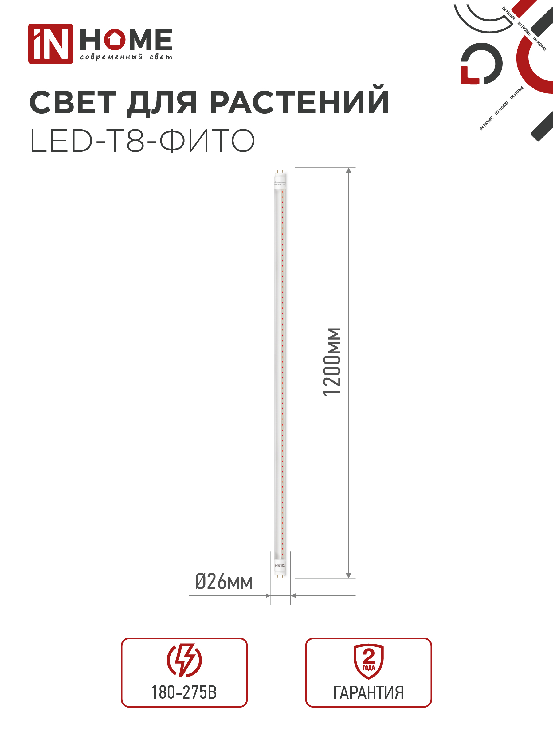 Лампа светодиодная LED-T8-ФИТО 20Вт 230В G13 1200мм IN HOME в Находке