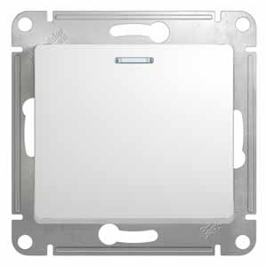 Выключатель одноклавишный Glossa SE с подсветкой белый в Находке