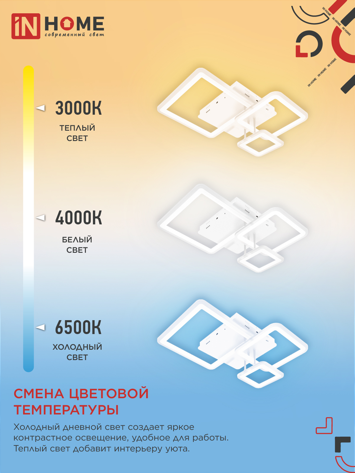 Светильник светодиодный ELEGANT ARISTO-W 60Вт 230В 3000-6500K 4700Лм 530х448х150мм пульт ДУ белый IN HOME в Находке