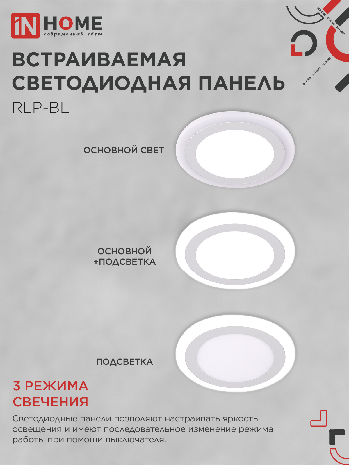 Панель светодиодная встраиваемая круглая RLP-BL 16Вт 230В 4000К 960Лм 195мм с подсветкой белая IP20 IN HOME в Находке