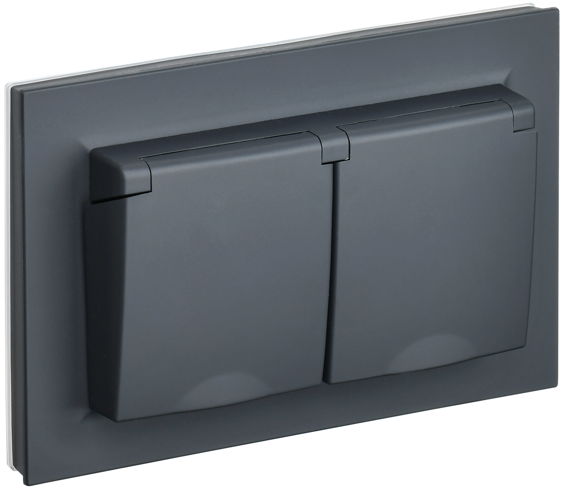 Розетка двойная с крышкой 16А IP44 BRITE IEK графит в сборе в Находке