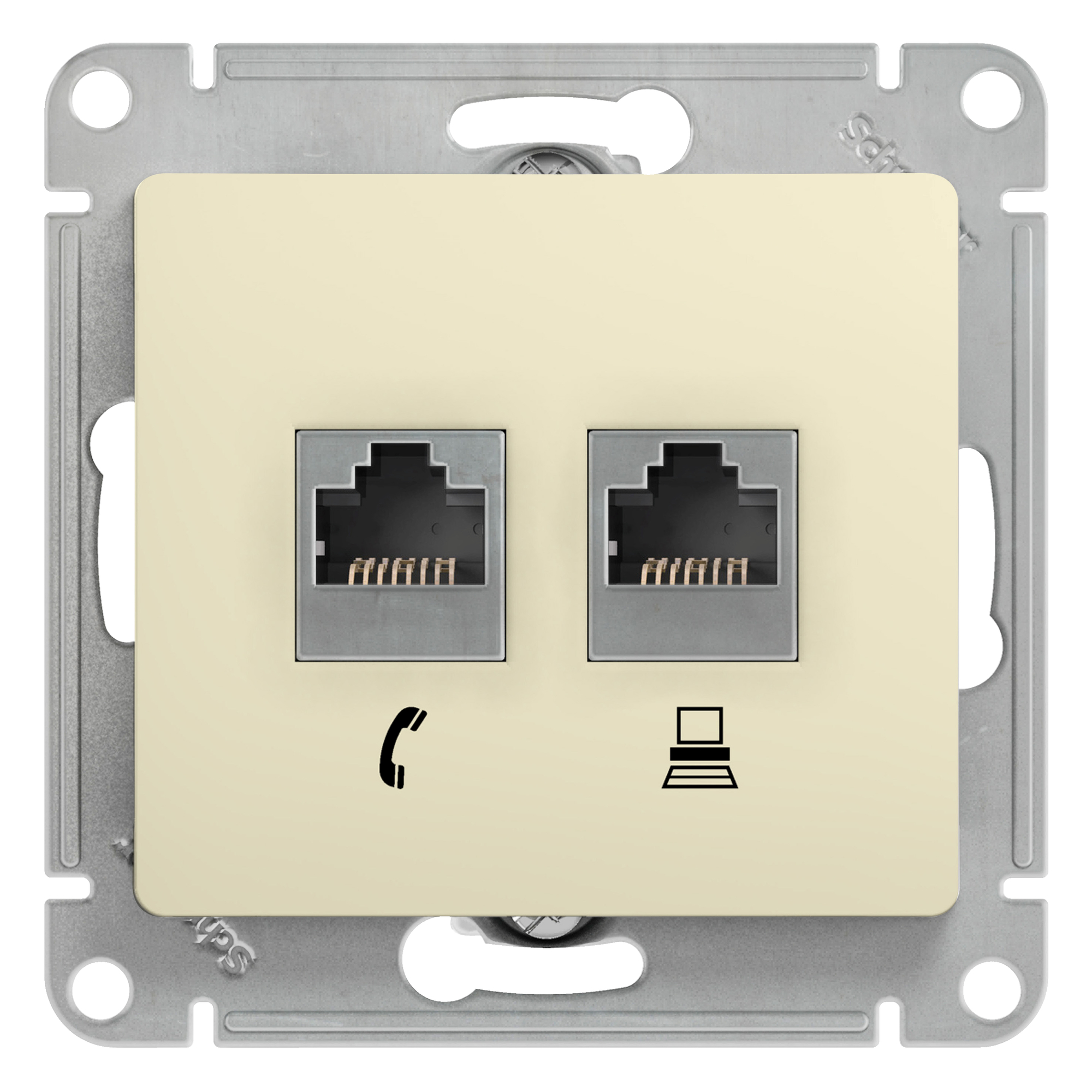 Розетка двойная телефонная компьютерная RJ11+RJ45 Glossa SE бежевая в Находке