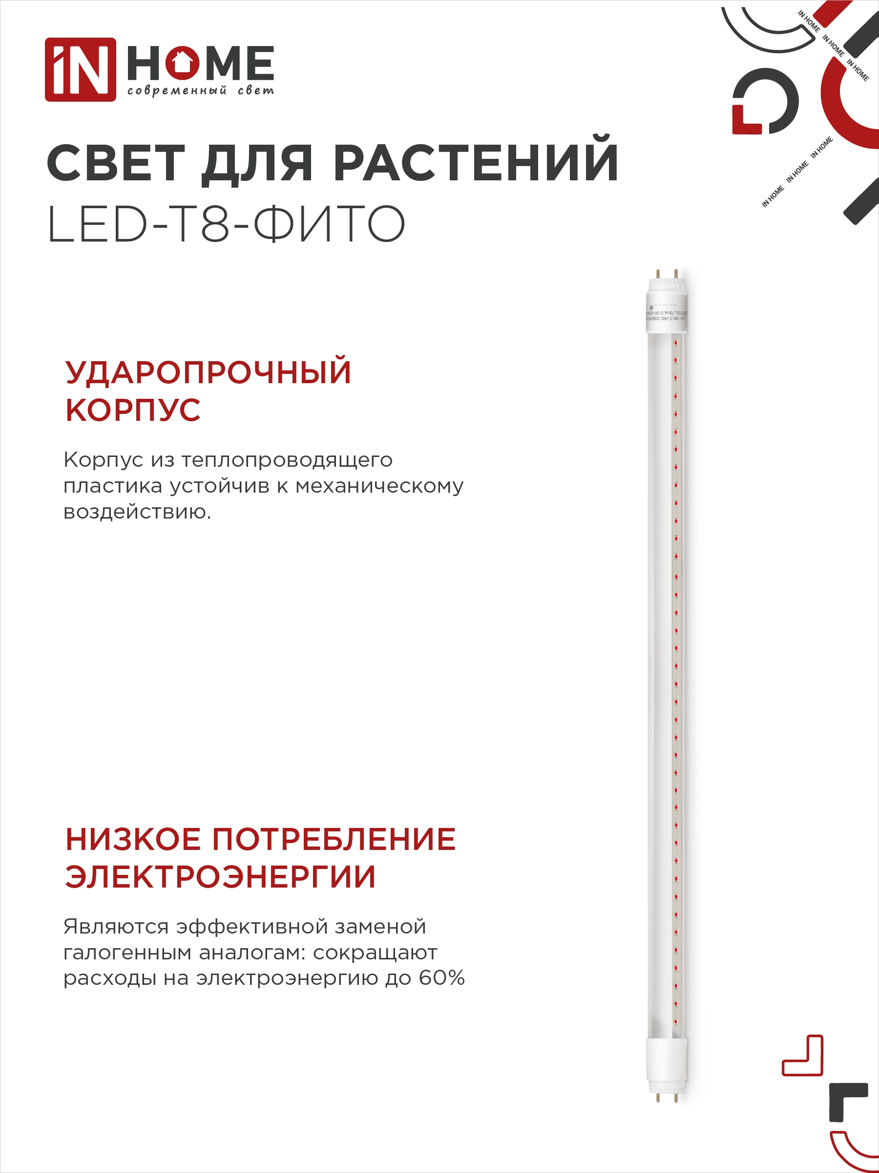 Лампа светодиодная LED-T8-ФИТО 10Вт 230В G13 600мм IN HOME в Находке