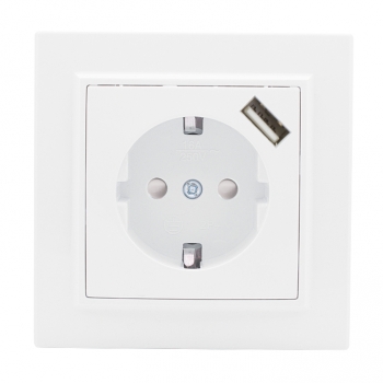 Розетка одинарная с USB со шторками с заземлением Минск EKF белая в Находке