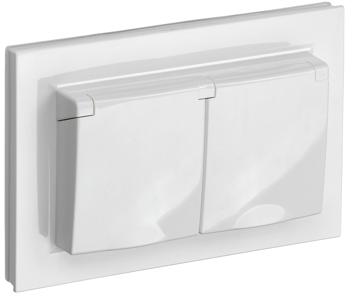 Розетка двойная с крышкой 16А IP44 BRITE IEK белая в сборе в Находке