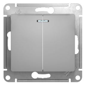 Выключатель двухклавишный Glossa SE с подсветкой алюминий в Находке