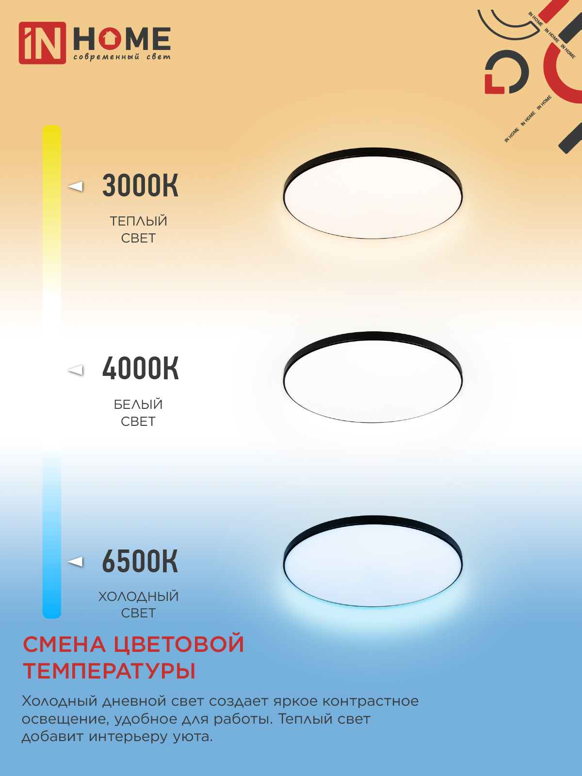 Светильник светодиодный NEO SIMPLE-125RC-BL 125Вт 230В 3000-6500K 10000Лм 460x67мм с пультом ДУ черный IN HOME в Находке