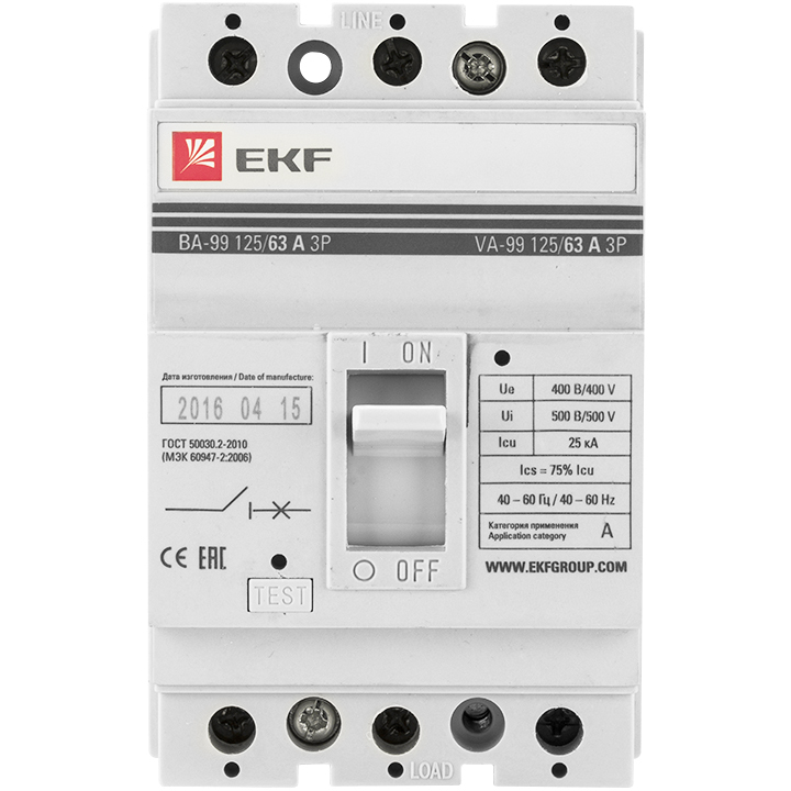 Автоматический выключатель EKF PROxima ВА99-125 3Р 63А 25кА в Находке
