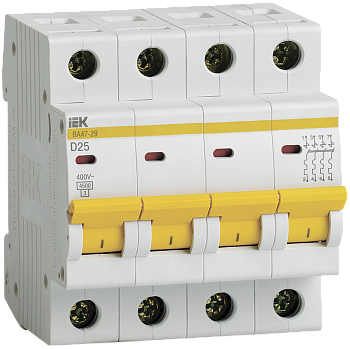 Автоматический выключатель ВА47-29 4Р 25А 4,5кА характеристика D IEK в Находке