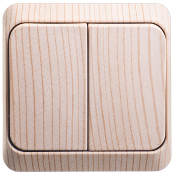 Выключатель двухклавишный ЭТЮД SE накладной с подсветкой сосна в Находке