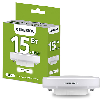 Лампа LED T80 таблетка 15Вт 230В 4000К GX53 GENERICA в Находке