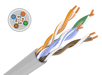 Кабель связи витая пара внутренний НЕ экранированный UTP 4PR 24AWG CAT5e 4х2х0,48 CU серый 305м PROconnect в Находке