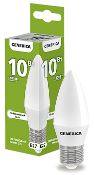 Лампа LED C35 свеча 10Вт 230В 4000К E27 GENERICA в Находке