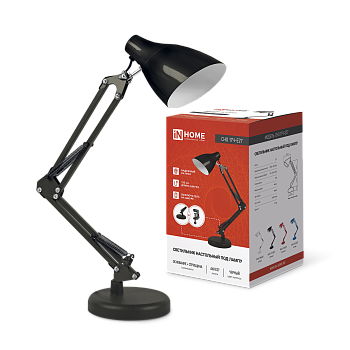 Светильник настольный под лампу на основании + струбцина СНО 17Ч-E27 230В ЧЕРНЫЙ IN HOME в Находке