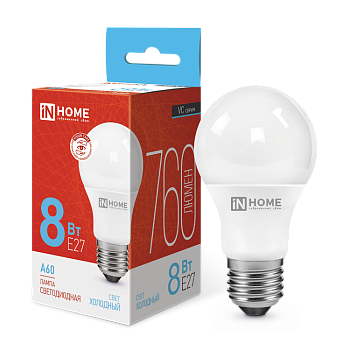 Лампа светодиодная LED-A60-VC 8Вт 230В Е27 6500К 760Лм IN HOME в Находке