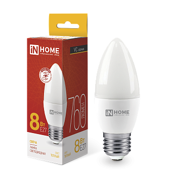 Лампа светодиодная LED-СВЕЧА-VC 8Вт 230В Е27 3000К 760Лм IN HOME в Находке
