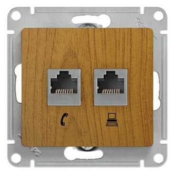 Розетка двойная компьютерная RJ45+RJ45 Glossa SE дуб в Находке