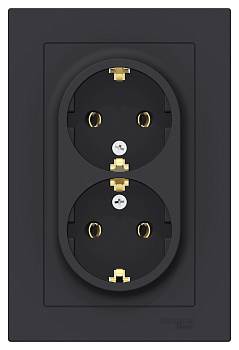 Розетка двойная AtlasDesign SE с заземлением карбон в сборе в Находке