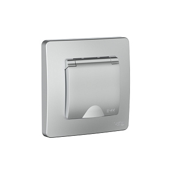 Розетка одинарная с з/к с крышкой со шторками IP44 BLANCA SE алюминий в Находке