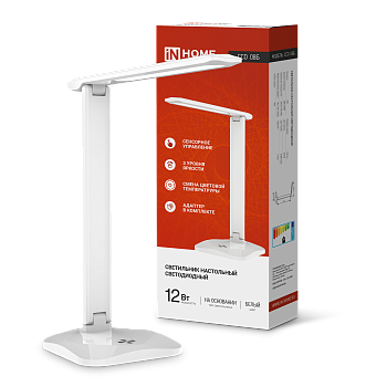 Светильник настольный светодиодный SIMPLE ССО-08Б 12Вт 600Лм сенсор, адаптер БЕЛЫЙ IN HOME в Находке