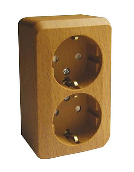 Розетка двойная ЭТЮД SE накладная со шторками с заземлением бук в Находке
