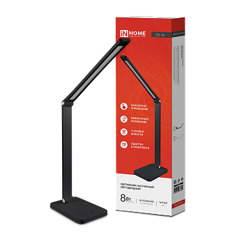 Светильник настольный светодиодный PLUS ССО-14Ч 8Вт 480Лм, сенсор, адаптер ЧЕРНЫЙ IN HOME в Находке