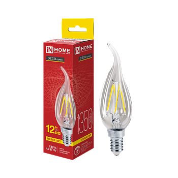 Лампа светодиодная LED-СВЕЧА НА ВЕТРУ-deco 12Вт 230В Е14 3000К 1350Лм прозрачная IN HOME в Находке