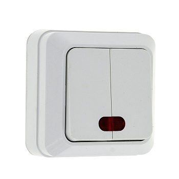 Рим Выключатель 2-клавишный с индикатором 10А белый EKF в Находке