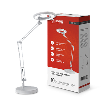 Светильник настольный светодиодный CRAFT ССО-17Б 10Вт 6500К 700Лм с оптическим фильтром, с адаптером БЕЛЫЙ IN HOME в Находке